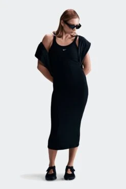 W NSW CHILL KNIT RIB DRESS(Nike Womens Nsw Chill Knit Hj0710_black Sail)