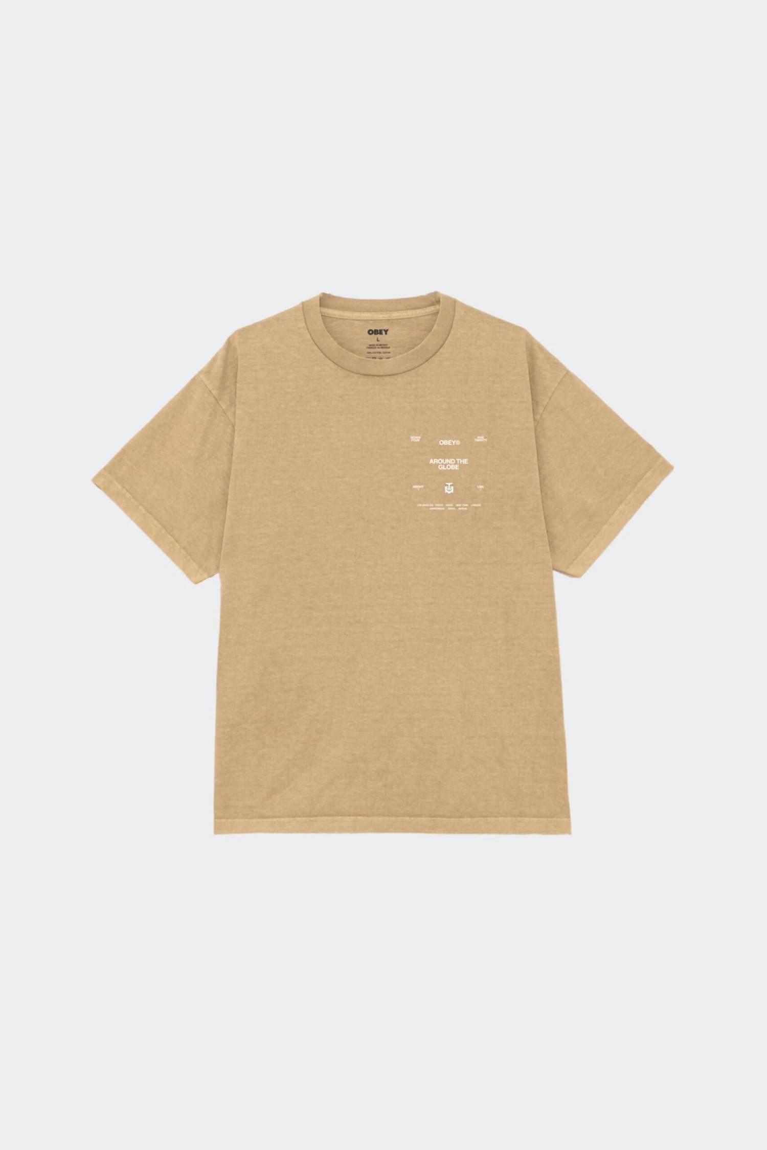 AROUND THE GLOBE TEE(Obey Mens Around The Globe Tee_pigment Light Khaki) 3 AROUND THE GLOBE TEE(Obey Mens Around The Globe Tee_pigment Light Khaki)