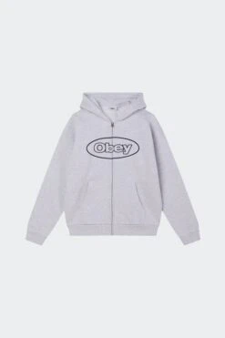 OVAL ZIP HOODIE(Obey Mens Oval Zip Hoodie_ash Grey)